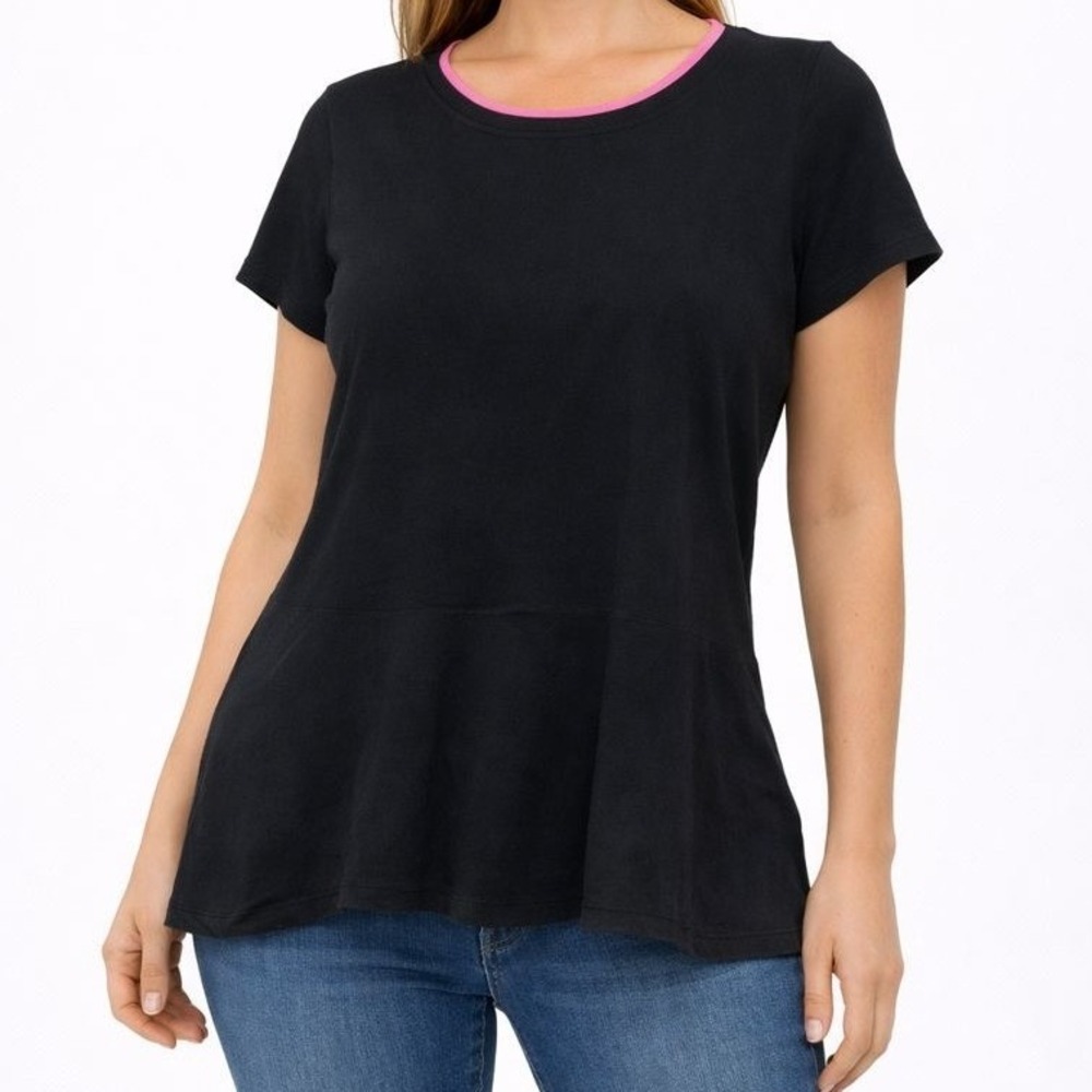Isaac Mizrahi‎ Live Black Short Sleeve Peplum Top Size Medium
